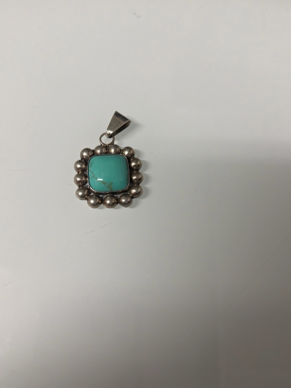 Turquoise Square Stone Pendant in Sterling Silver Beaded Frame - Women Jewelry